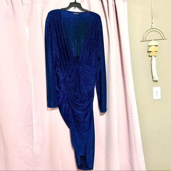 SHEIN Plus Plunging Neck Ruched Wrap Front Glitter Dress - Picture 8 of 8